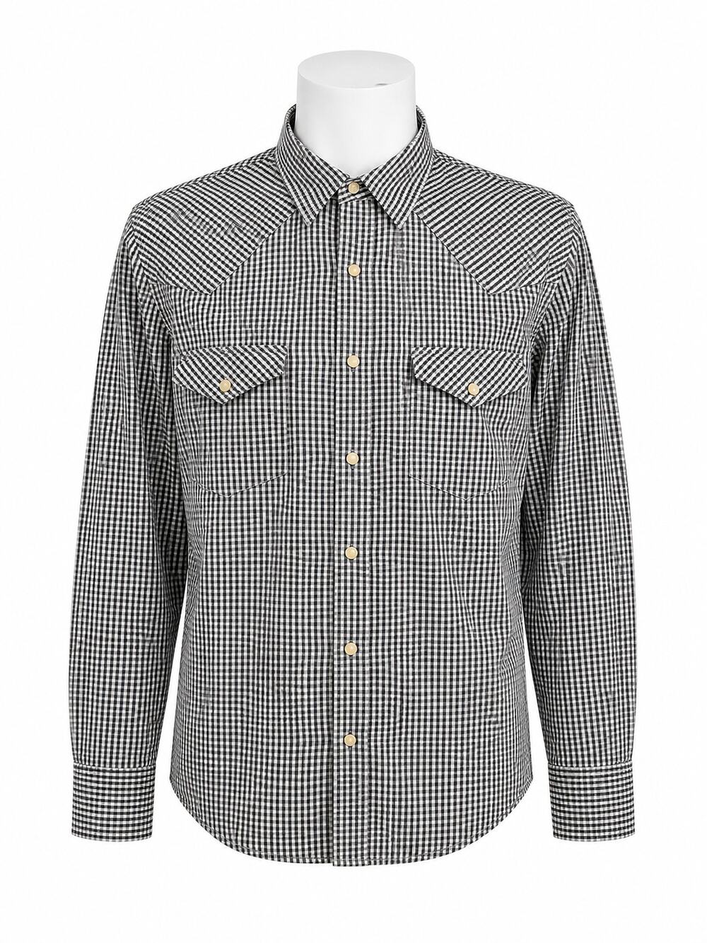 90s Western Pearl Snap Shirt Cowboy Ranchwear Gingham Long Sleeve Mens L